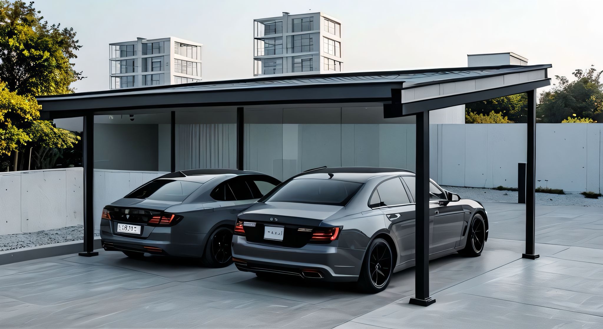 Doppelcarport aus Aluminium mit PV